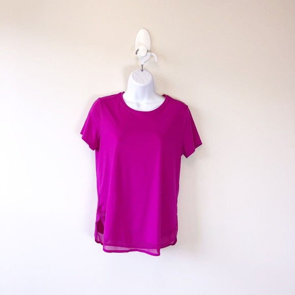 Athleta Cadence T-Shirt Activewear Top Mesh Trim Fuschia Pink Women’s Size Small - Picture 1 of 11